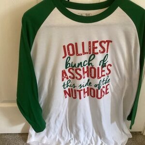 MENS 3XL Christmas Saying Tee Green n White 3/4 Sleeve by 21 Threads